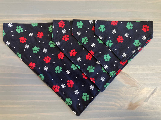 Dog Scarf - Thru the Collar Pet Neck Scarf - Snowflakes and Paw Prints