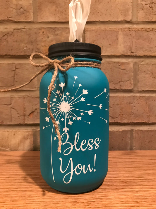 Mason Jar Tissue Holder Bless You Dandelion