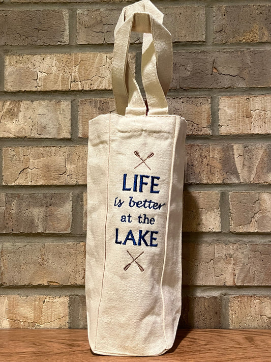 Single Bottle Wine Tote - Life is Better at the Lake