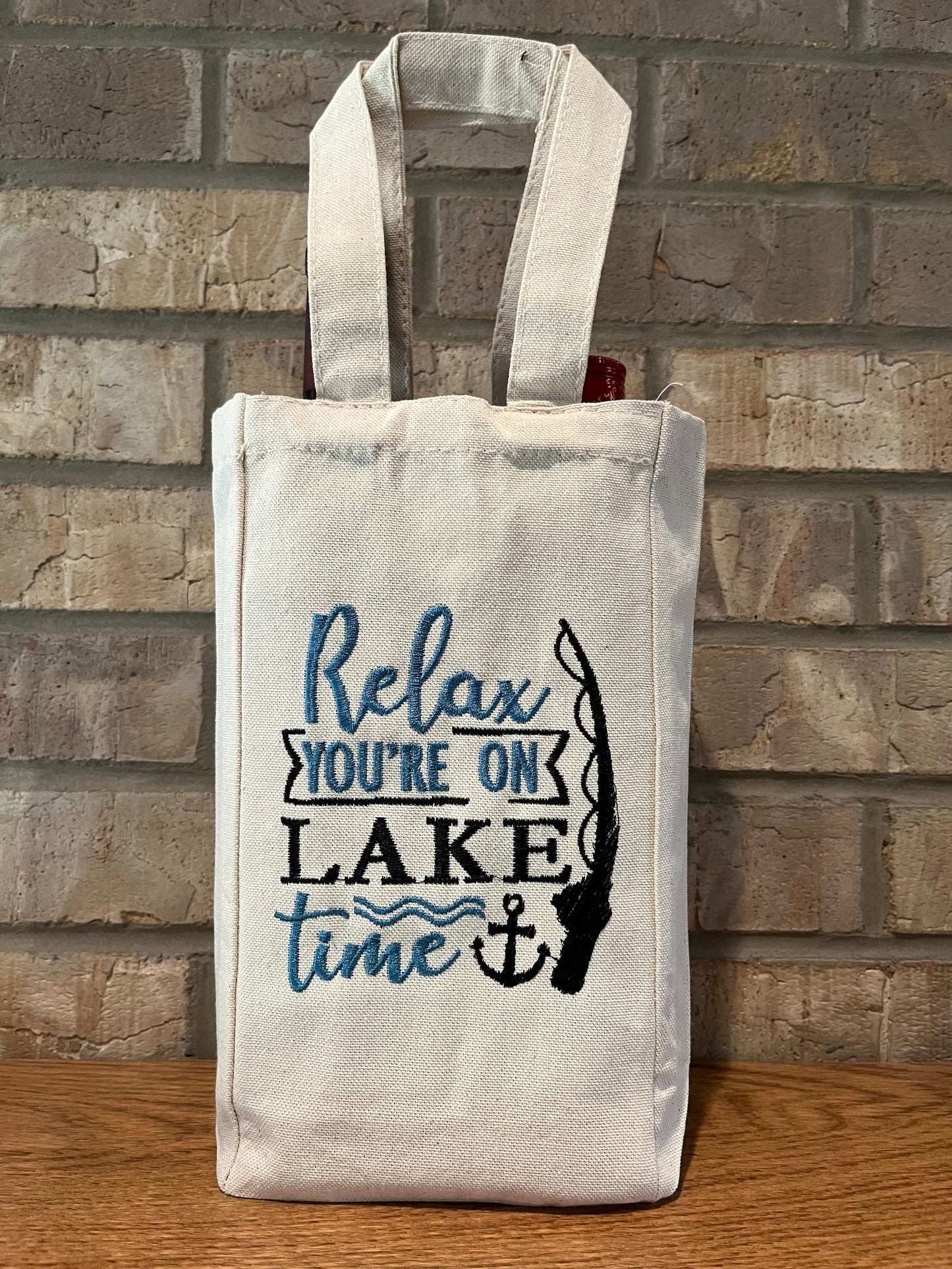 Double Bottle Wine Tote - Relax You're on Lake Time