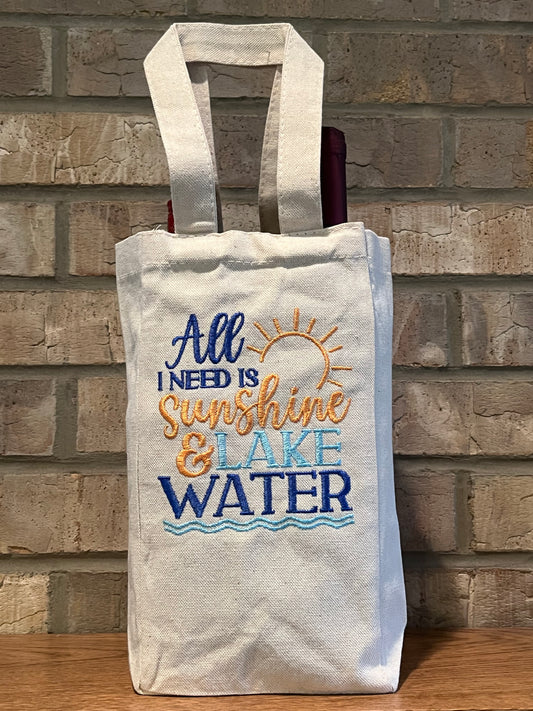 Double Bottle Wine Tote - All I Need is Sunshine & Lake Water