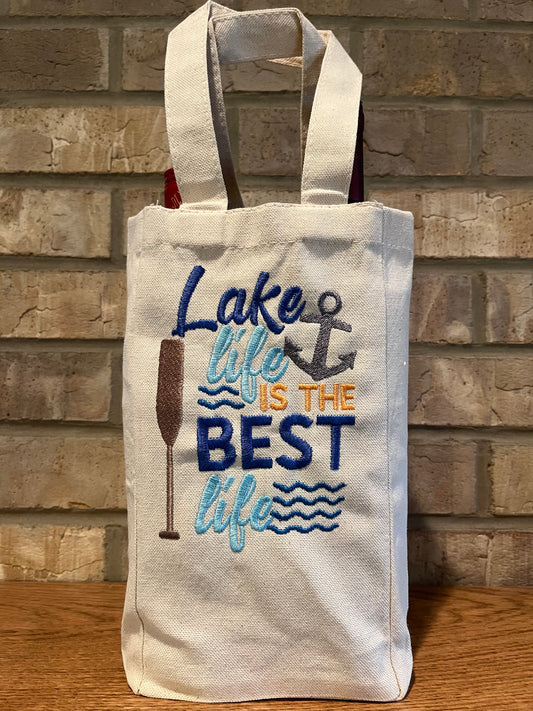 Double Bottle Wine Tote - Lake Life is Best Life