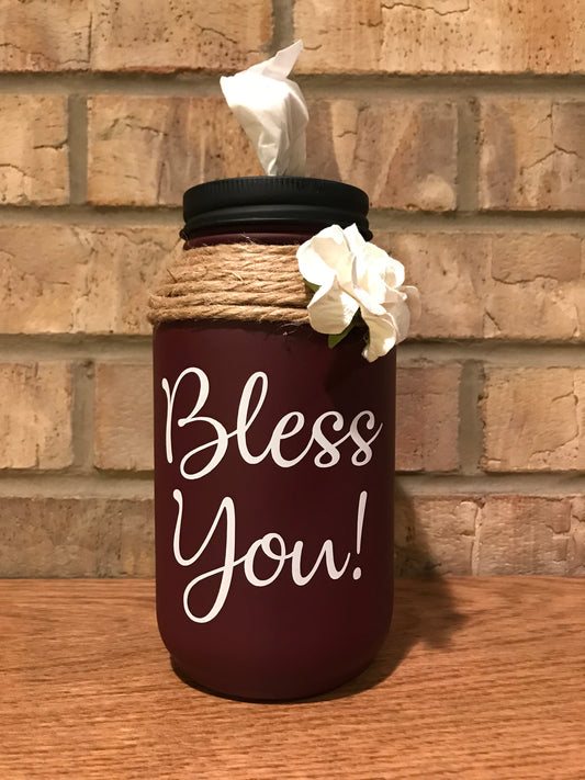 Mason Jar Tissue Holder Bless You